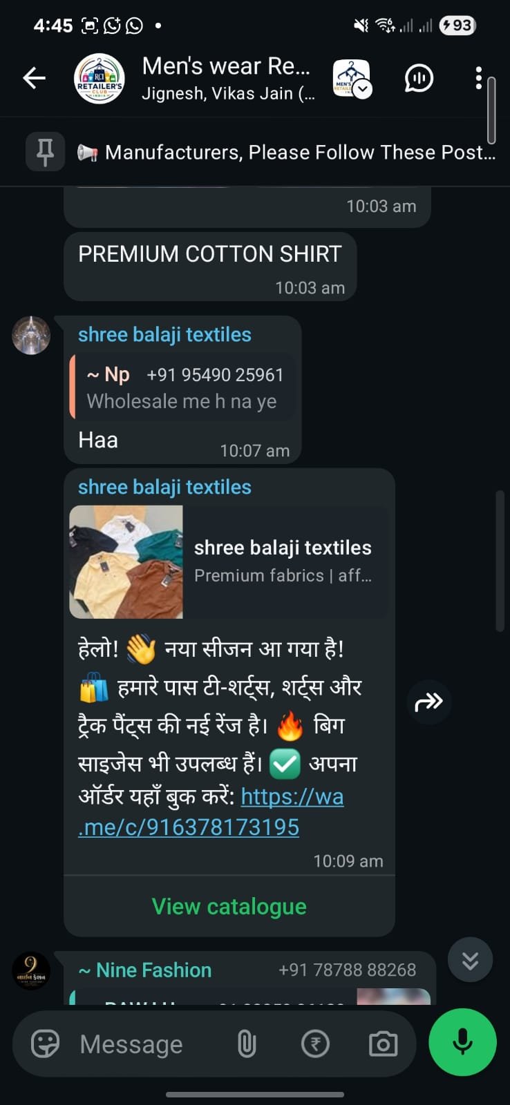 Manufacturer sharing a premium cotton shirt catalogue in the group
