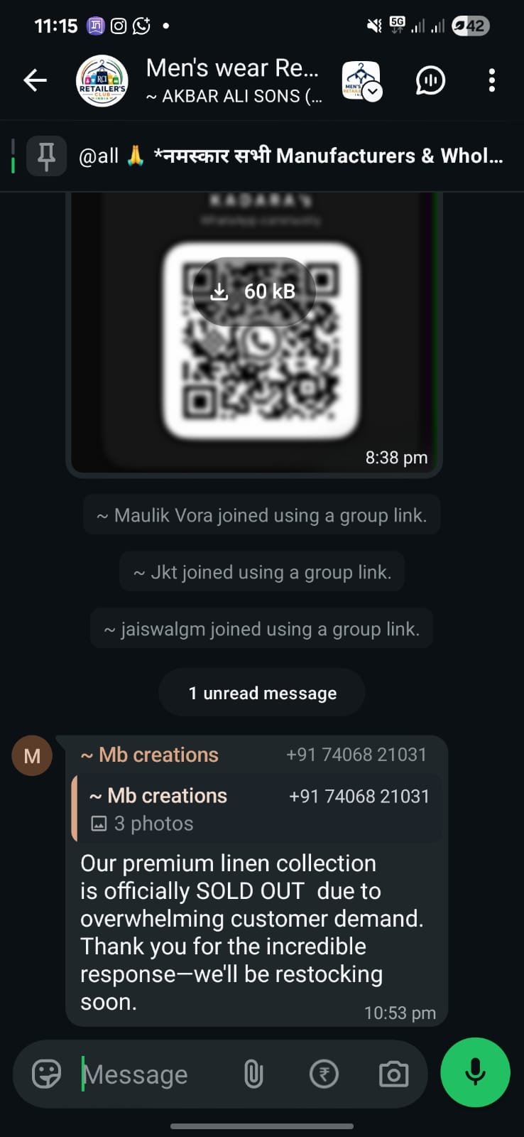 Screenshot of daily activity inside the Retailer's Club India community